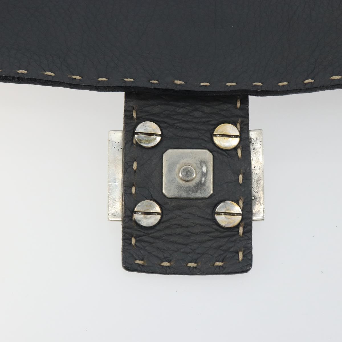 FENDI Celeria Mamma Baguette Shoulder Bag Leather Gray Silver Auth yk20674M