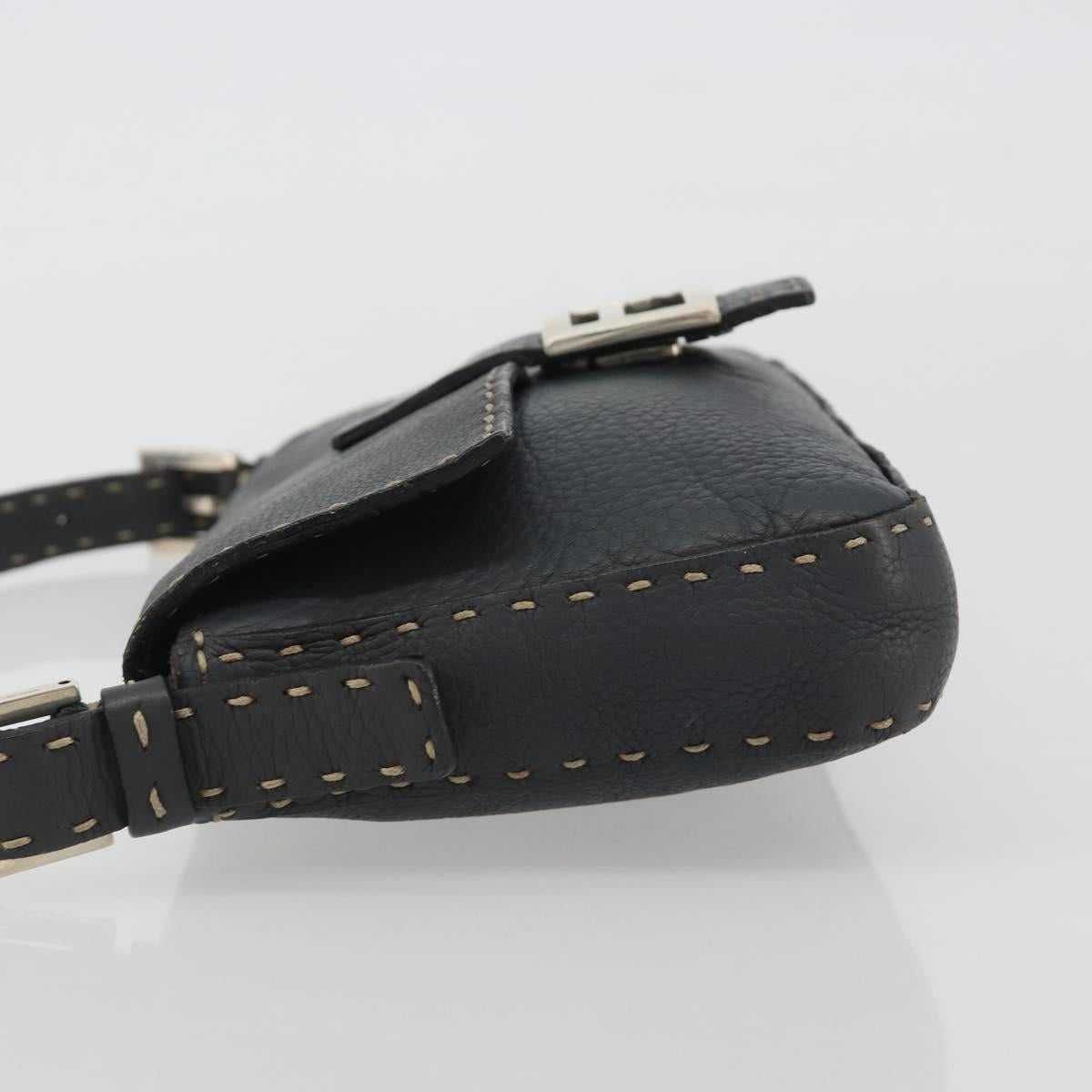 FENDI Celeria Mamma Baguette Shoulder Bag Leather Gray Silver Auth yk20674M