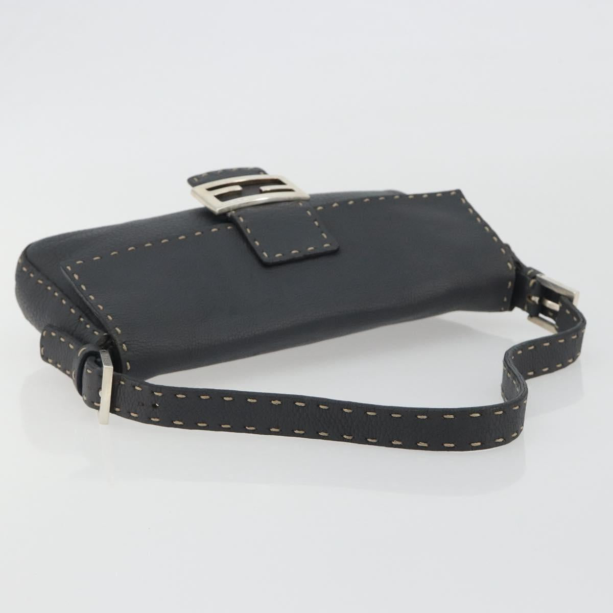 FENDI Celeria Mamma Baguette Shoulder Bag Leather Gray Silver Auth yk20674M
