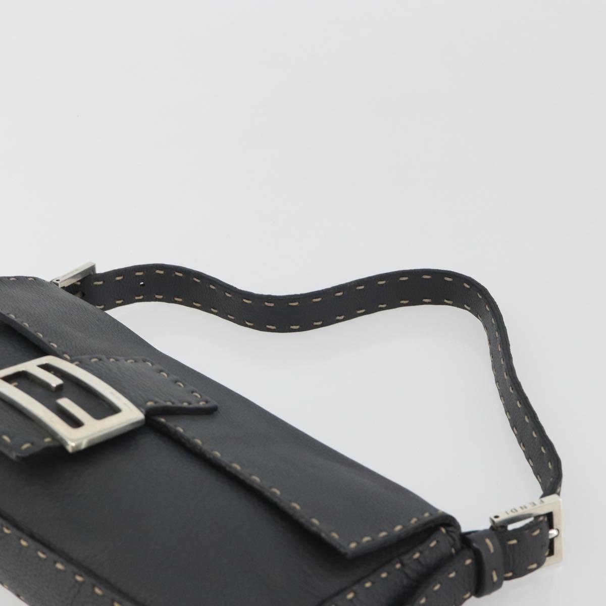 FENDI Celeria Mamma Baguette Shoulder Bag Leather Gray Silver Auth yk20674M