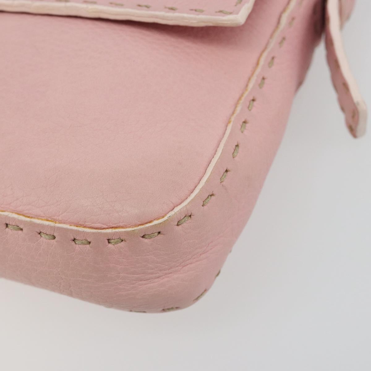 FENDI Celeria Mamma Baguette Shoulder Bag Leather Pink Silver Auth yk20675M