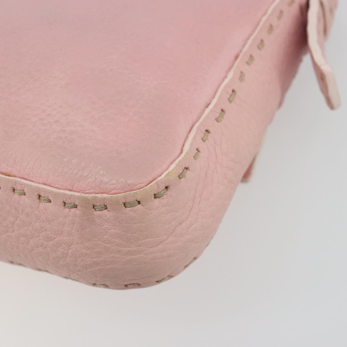 FENDI Celeria Mamma Baguette Shoulder Bag Leather Pink Silver Auth yk20675M