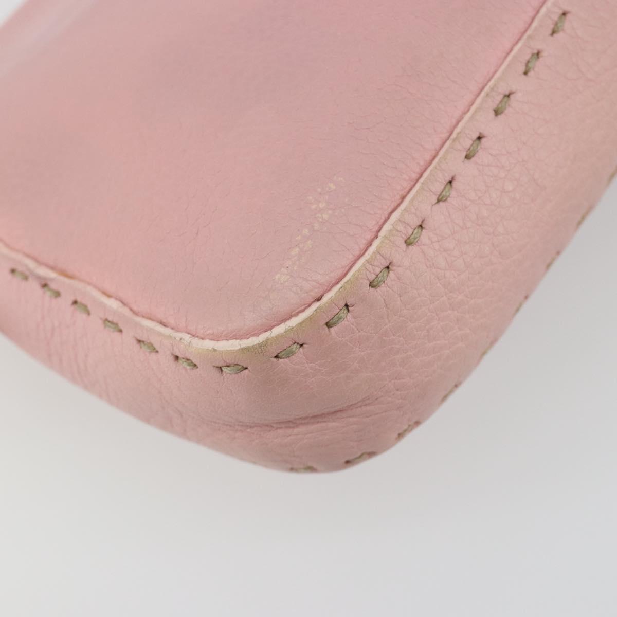 FENDI Celeria Mamma Baguette Shoulder Bag Leather Pink Silver Auth yk20675M