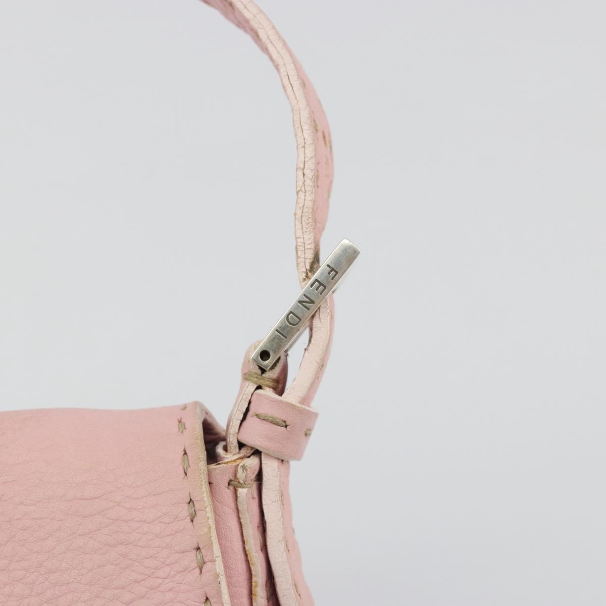 FENDI Celeria Mamma Baguette Shoulder Bag Leather Pink Silver Auth yk20675M