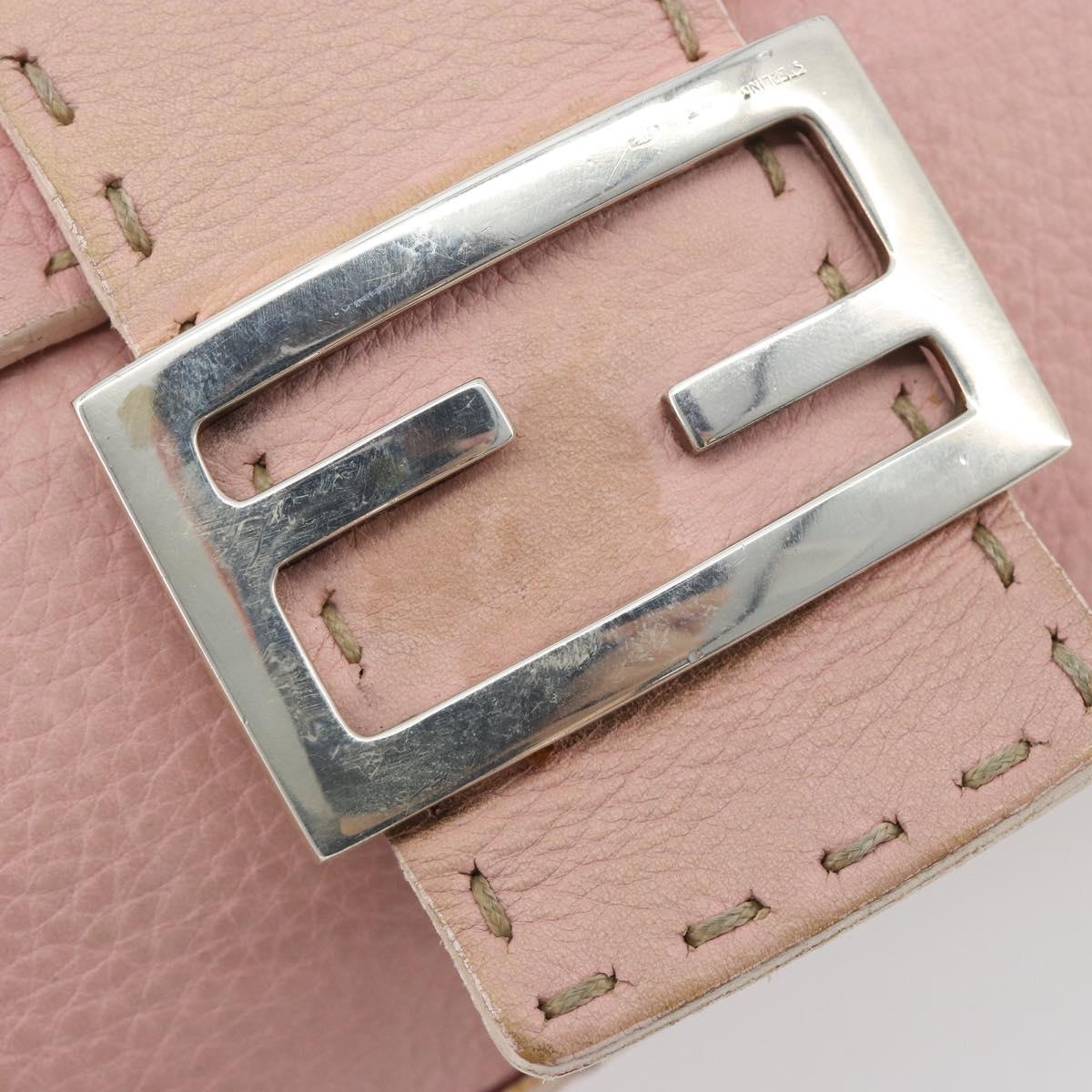 FENDI Celeria Mamma Baguette Shoulder Bag Leather Pink Silver Auth yk20675M
