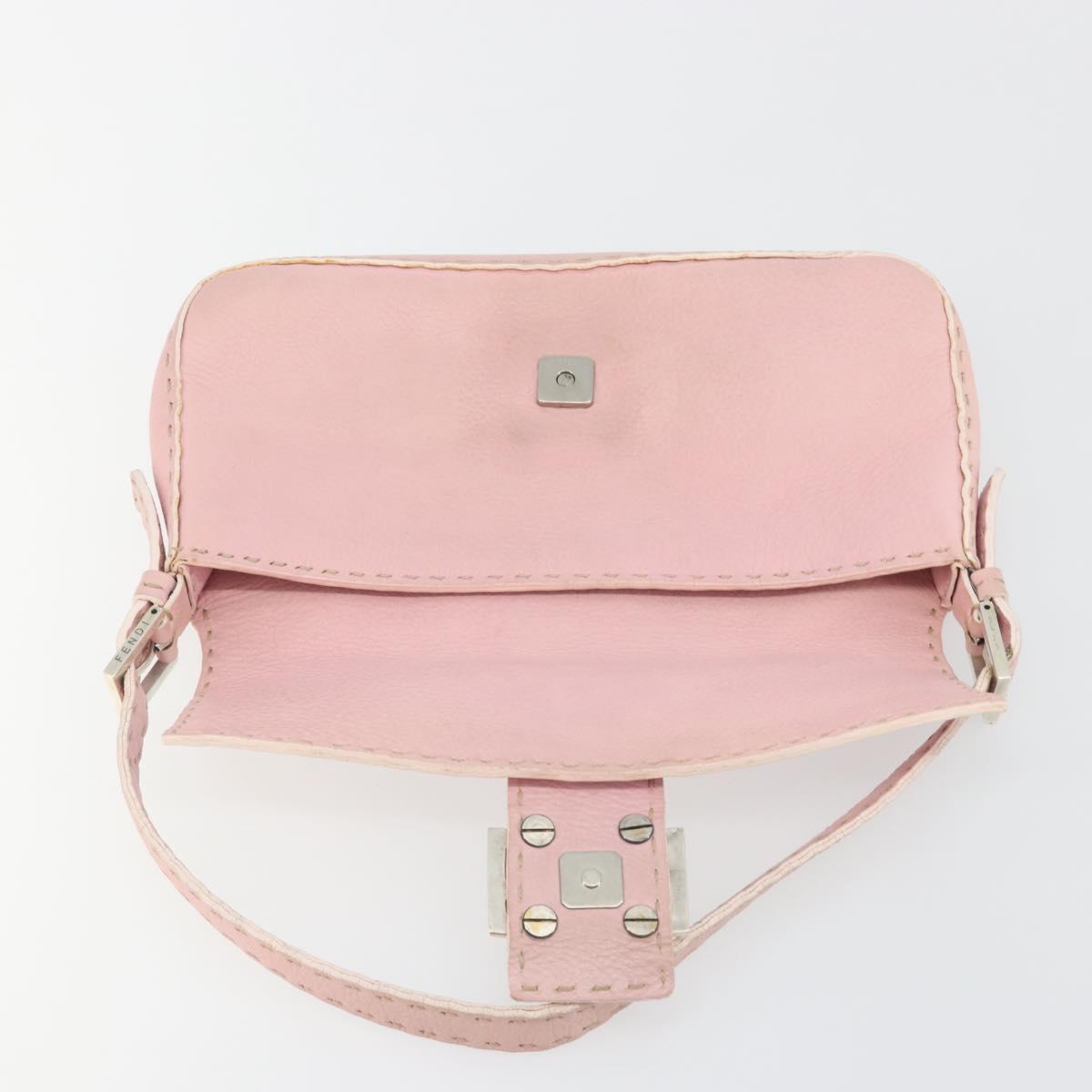 FENDI Celeria Mamma Baguette Shoulder Bag Leather Pink Silver Auth yk20675M