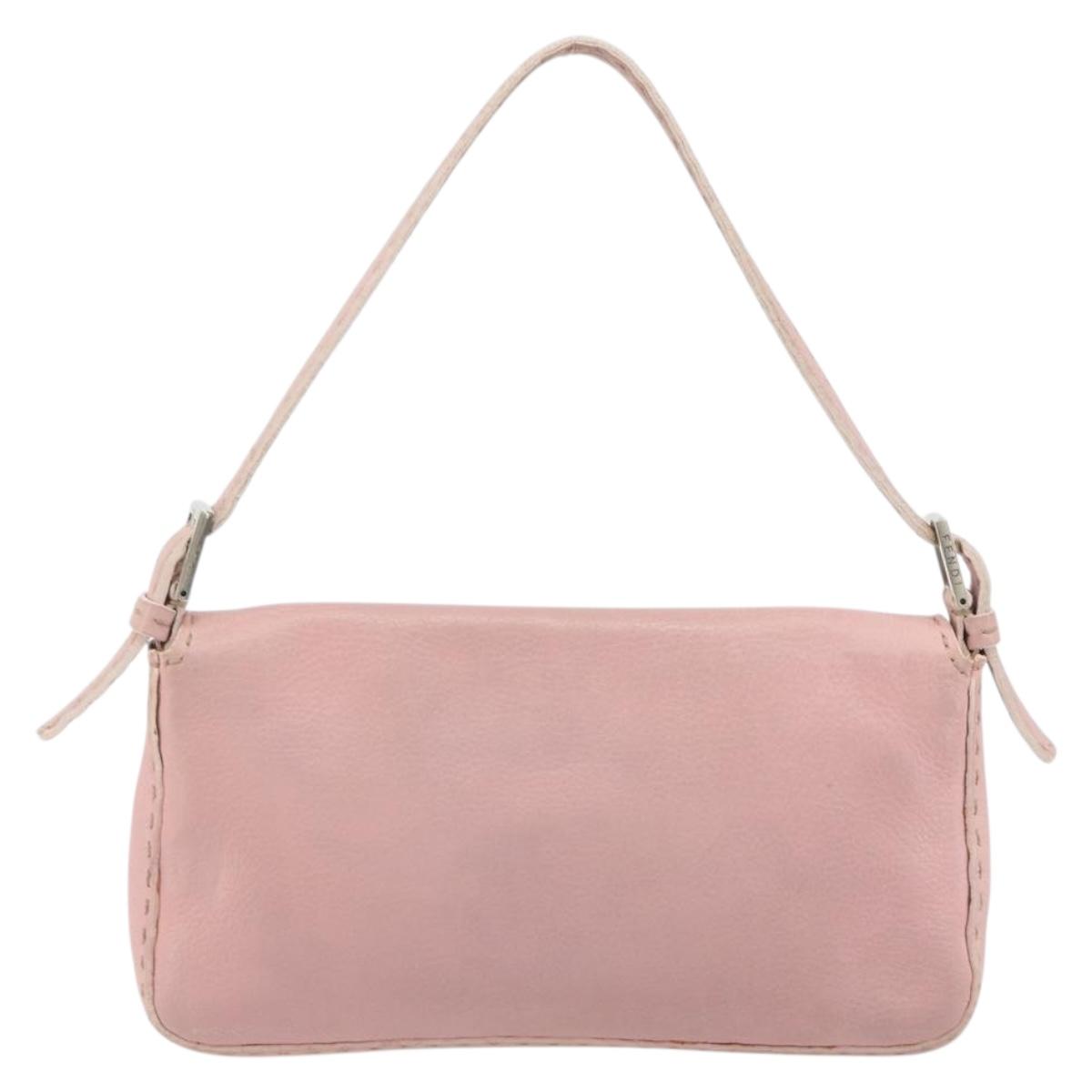 FENDI Celeria Mamma Baguette Shoulder Bag Leather Pink Silver Auth yk20675M