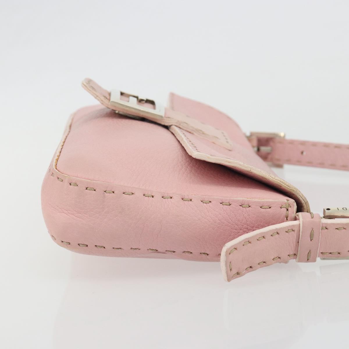 FENDI Celeria Mamma Baguette Shoulder Bag Leather Pink Silver Auth yk20675M
