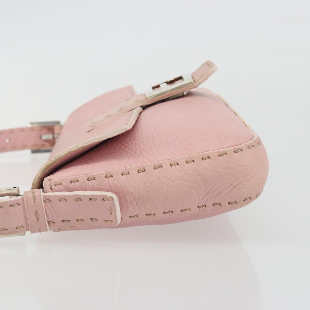 FENDI Celeria Mamma Baguette Shoulder Bag Leather Pink Silver Auth yk20675M