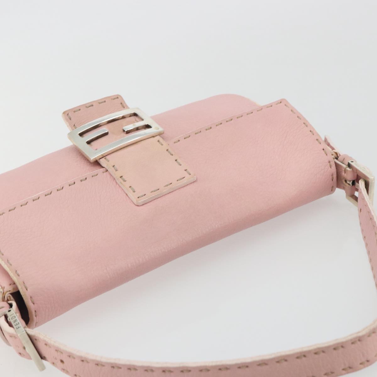 FENDI Celeria Mamma Baguette Shoulder Bag Leather Pink Silver Auth yk20675M