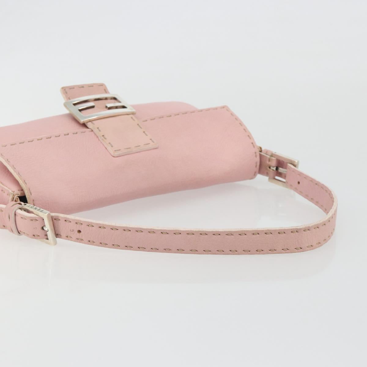 FENDI Celeria Mamma Baguette Shoulder Bag Leather Pink Silver Auth yk20675M