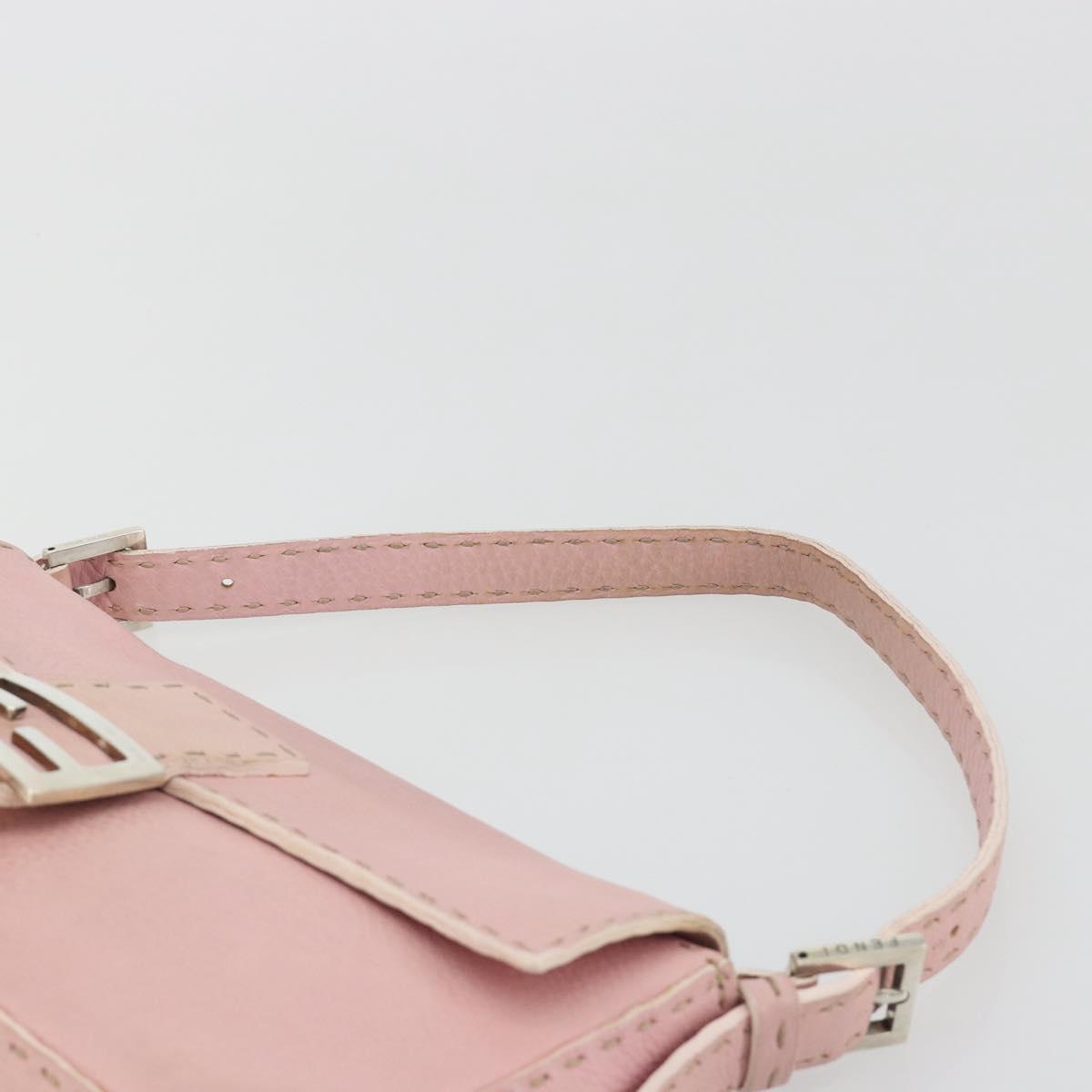FENDI Celeria Mamma Baguette Shoulder Bag Leather Pink Silver Auth yk20675M