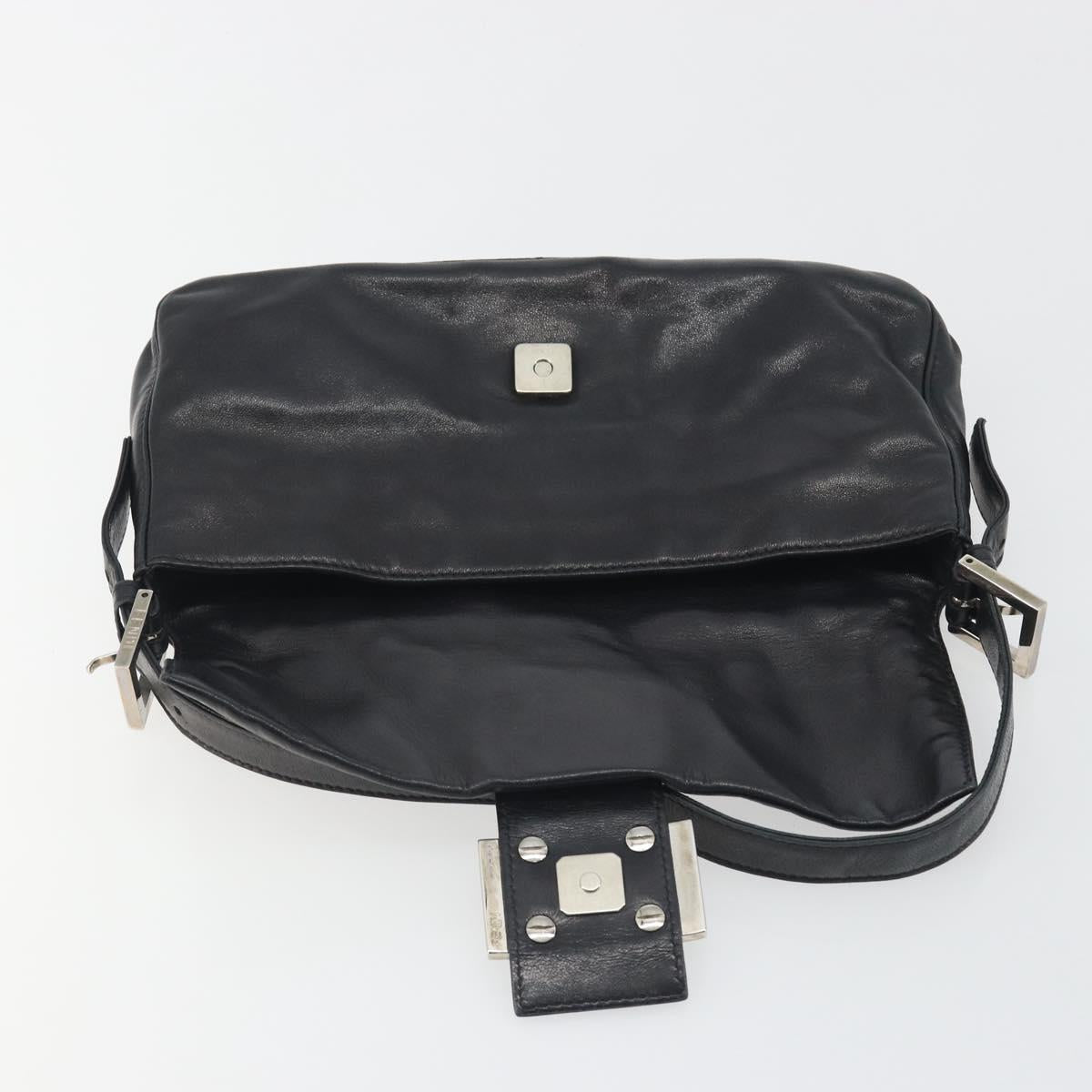FENDI Mamma Baguette Shoulder Bag Leather Black Silver Auth yk20676SAM