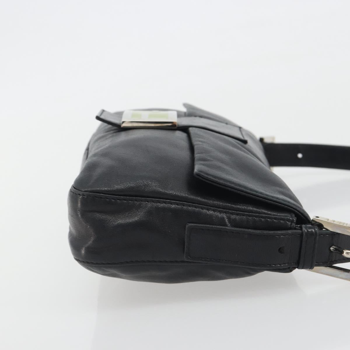 FENDI Mamma Baguette Shoulder Bag Leather Black Silver Auth yk20676SAM