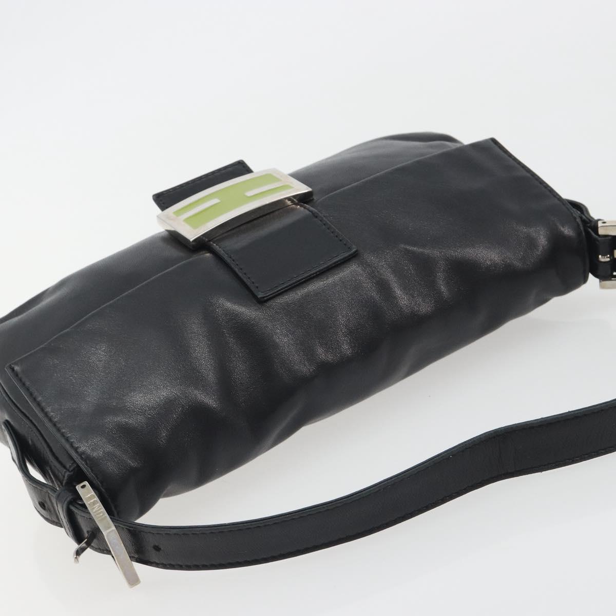 FENDI Mamma Baguette Shoulder Bag Leather Black Silver Auth yk20676SAM