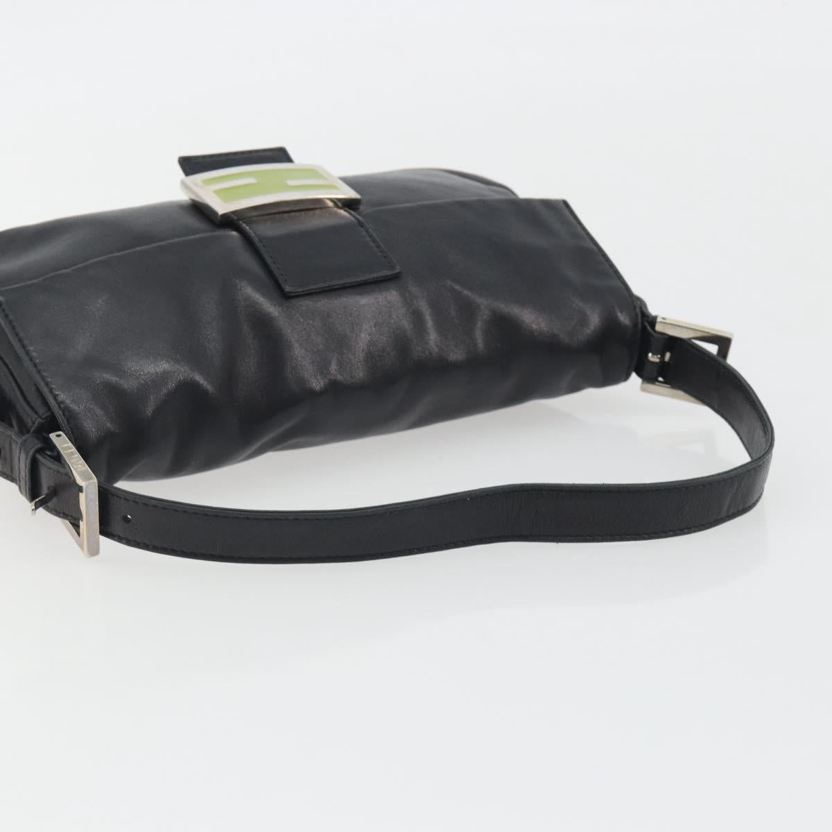 FENDI Mamma Baguette Shoulder Bag Leather Black Silver Auth yk20676SAM