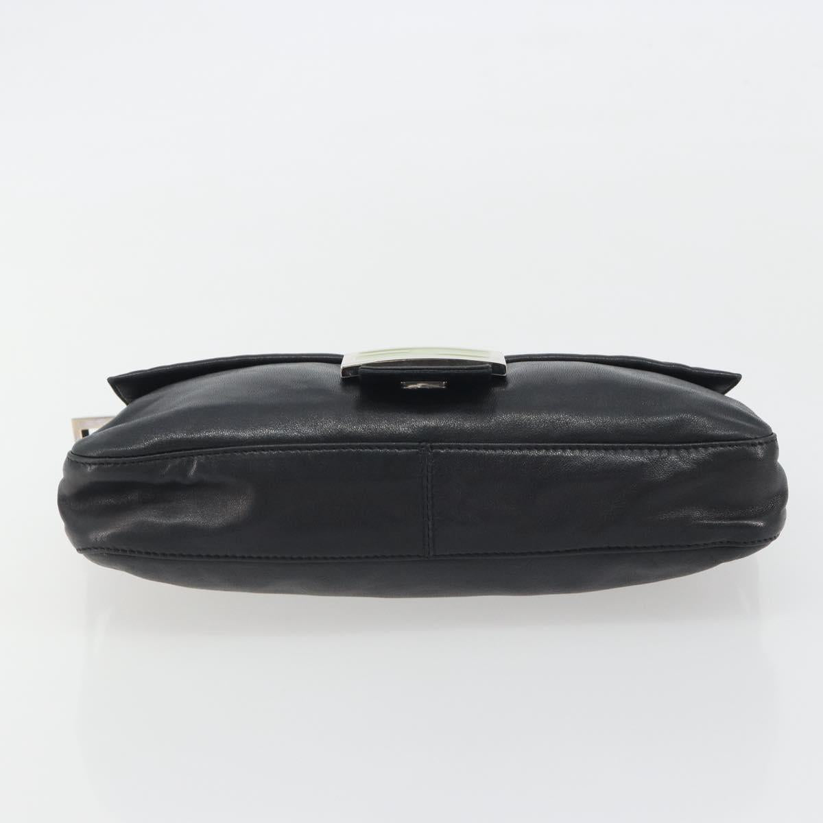 FENDI Mamma Baguette Shoulder Bag Leather Black Silver Auth yk20676SAM