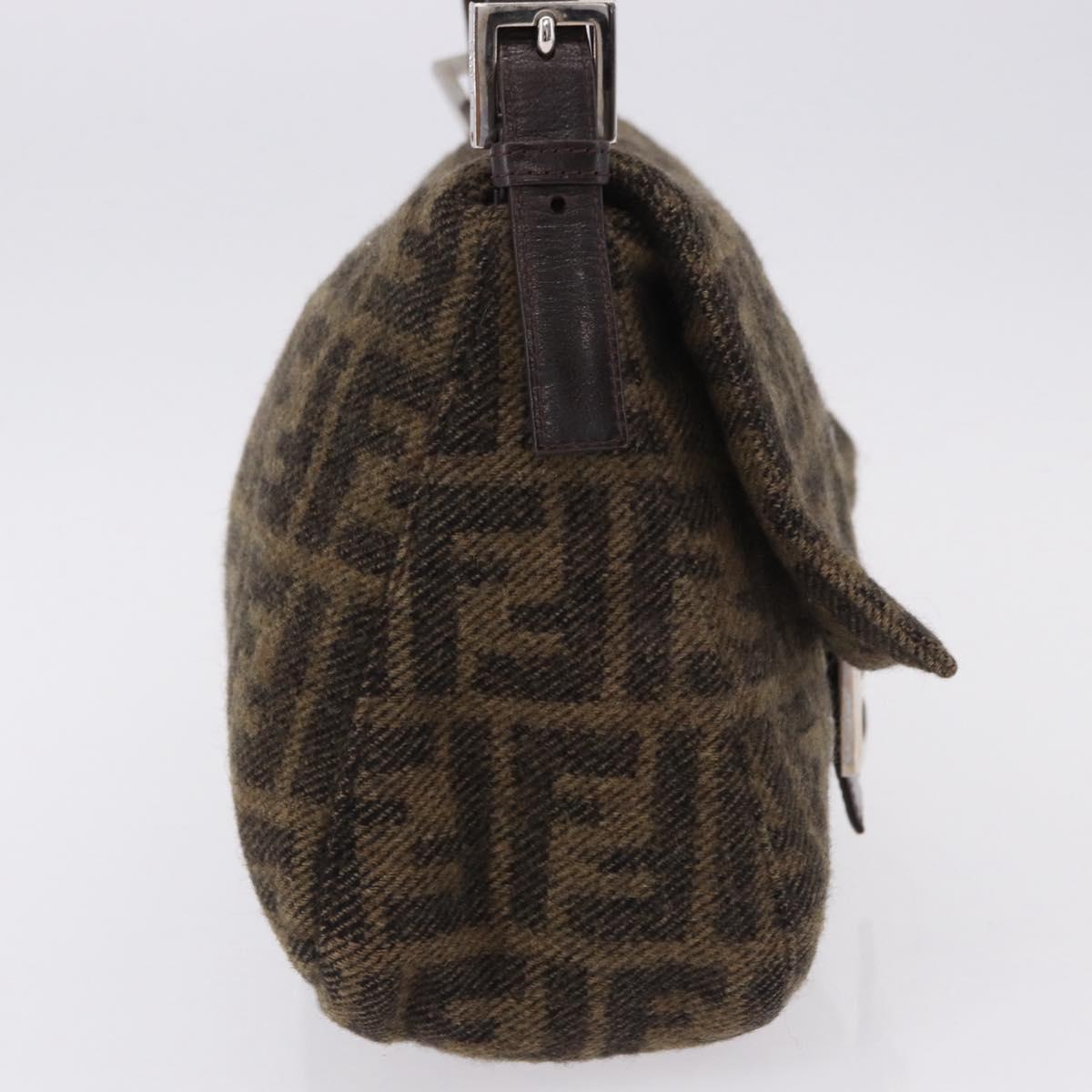 FENDI Zucca Mamma Baguette Shoulder Bag Wool Brown Silver Auth yk20677SAM