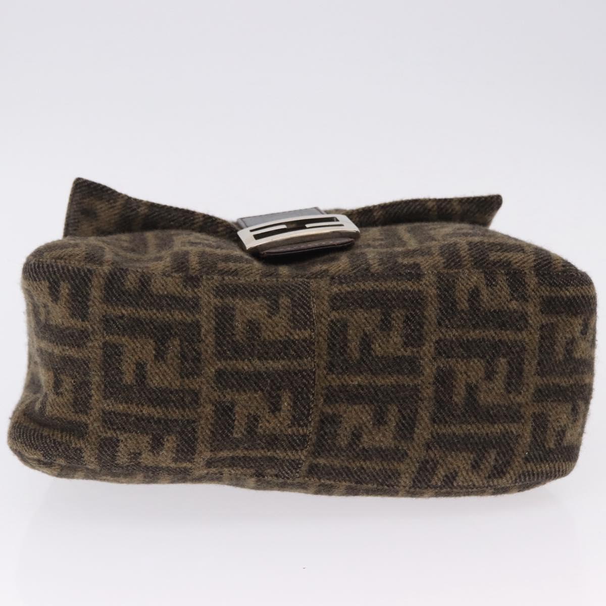 FENDI Zucca Mamma Baguette Shoulder Bag Wool Brown Silver Auth yk20677SAM