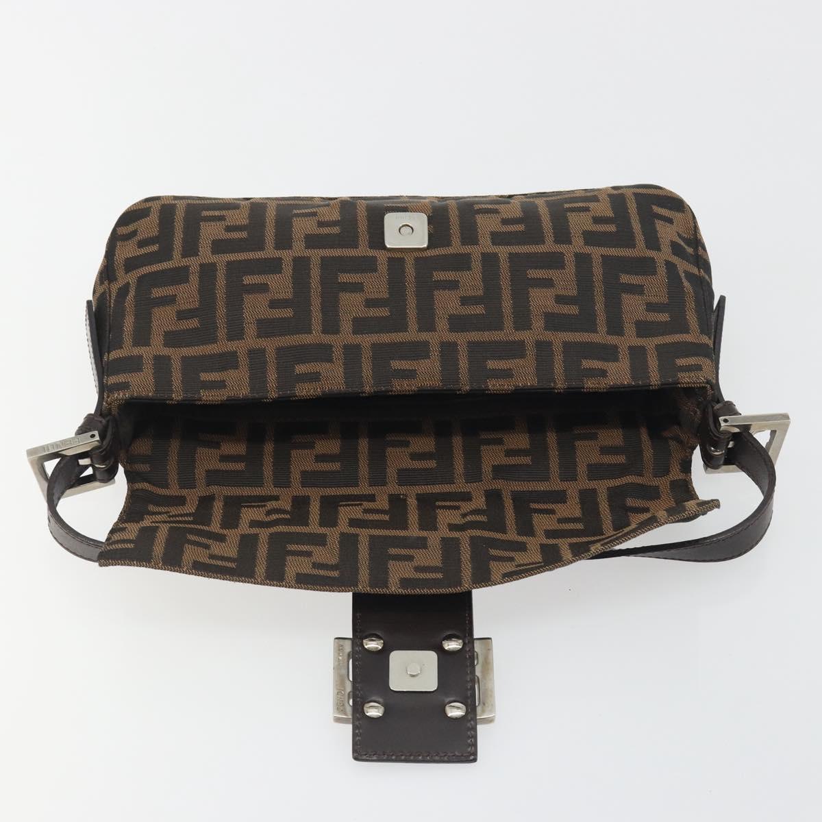 FENDI Zucca Canvas Mamma Baguette Shoulder Bag Brown Silver Auth yk20678SAM