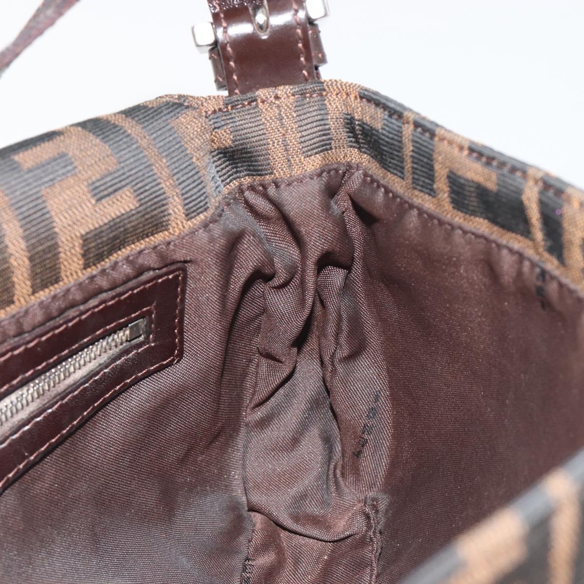 FENDI Zucca Canvas Mamma Baguette Shoulder Bag Brown Silver Auth yk20678SAM