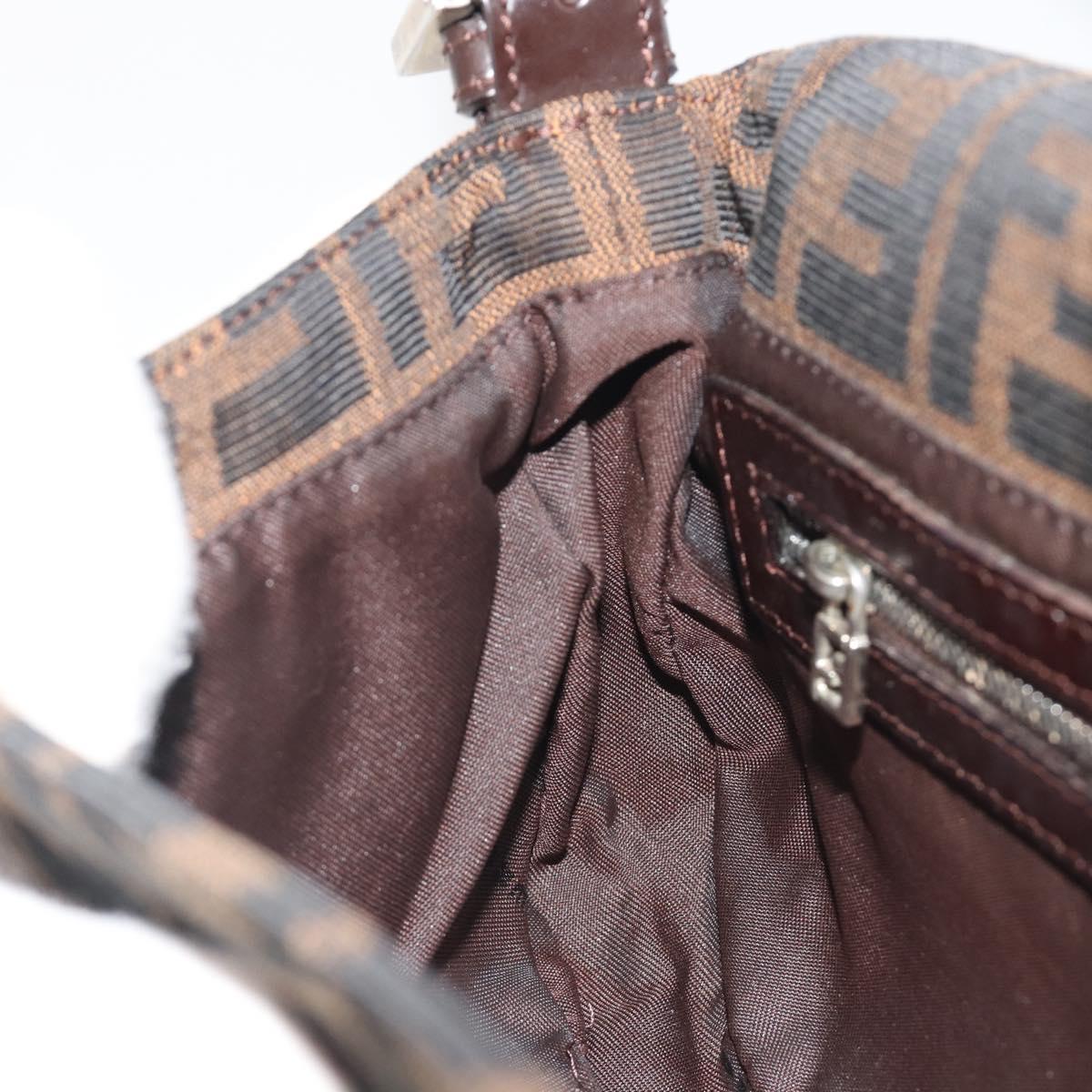FENDI Zucca Canvas Mamma Baguette Shoulder Bag Brown Silver Auth yk20678SAM
