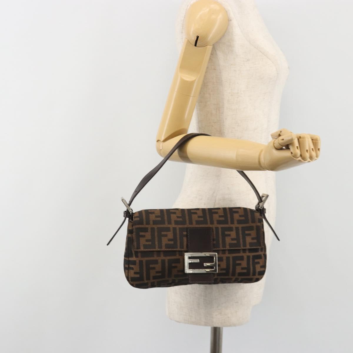 FENDI Zucca Canvas Mamma Baguette Shoulder Bag Brown Silver Auth yk20678SAM