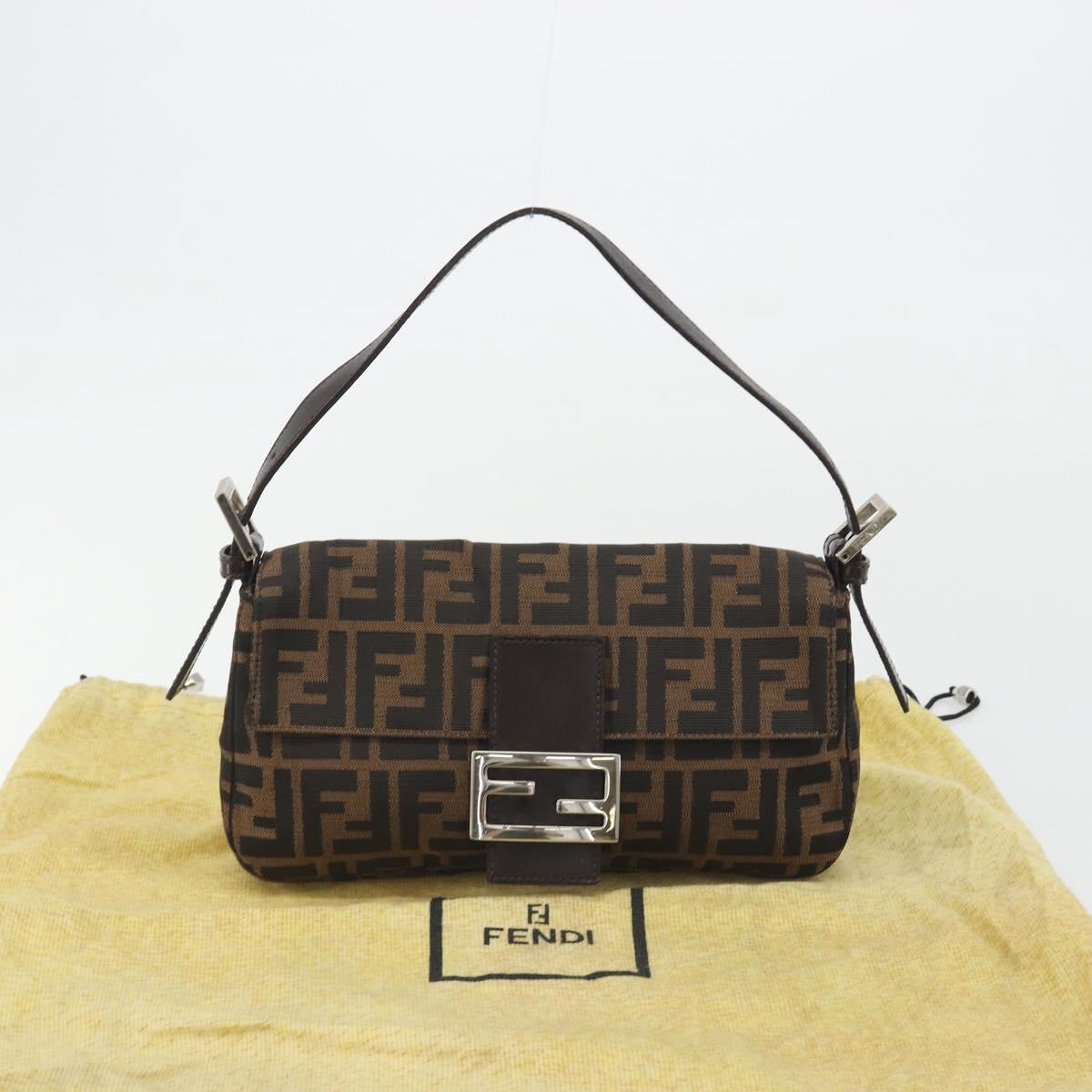FENDI Zucca Canvas Mamma Baguette Shoulder Bag Brown Silver Auth yk20678SAM