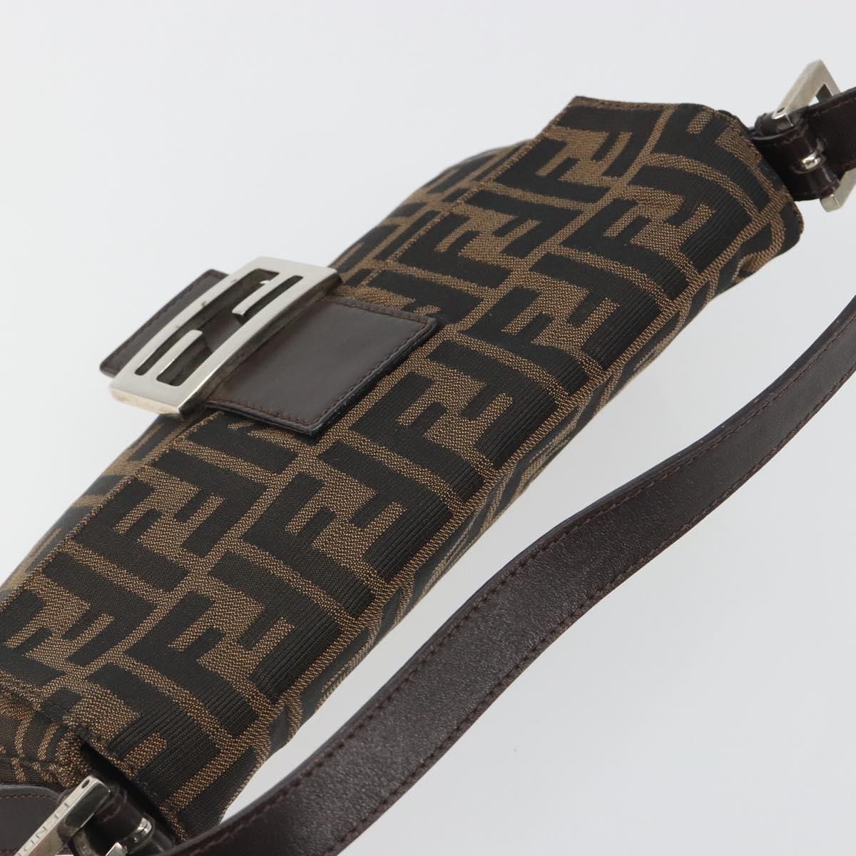 FENDI Zucca Canvas Mamma Baguette Shoulder Bag Brown Silver Auth yk20678SAM