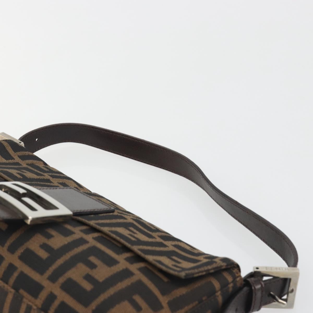 FENDI Zucca Canvas Mamma Baguette Shoulder Bag Brown Silver Auth yk20678SAM