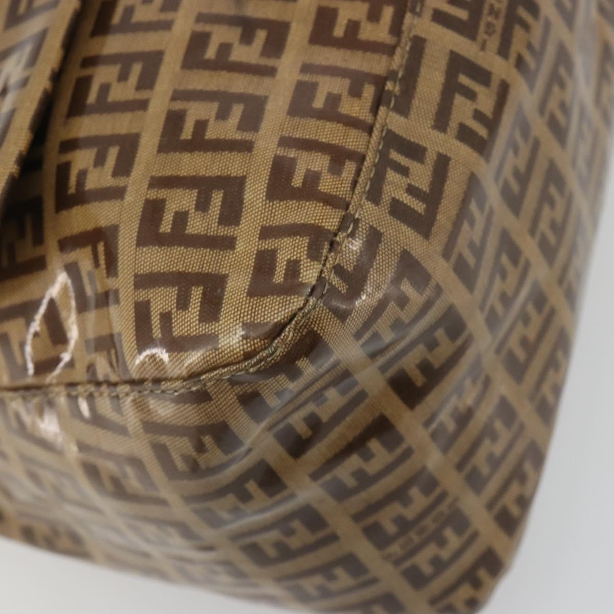 FENDI Zucchino Mamma Baguette Shoulder Bag Patent Beige Gold Tone Auth yk20679A