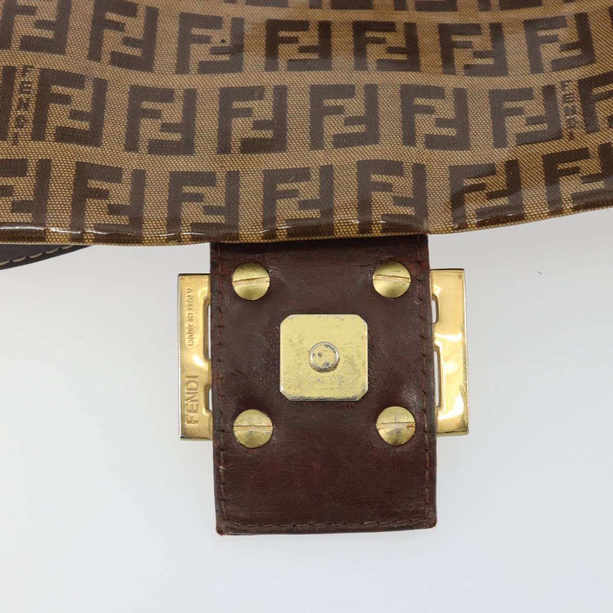 FENDI Zucchino Mamma Baguette Shoulder Bag Patent Beige Gold Tone Auth yk20679A