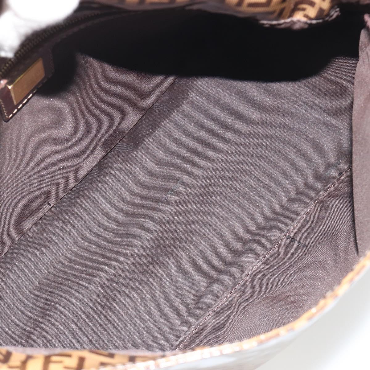 FENDI Zucchino Mamma Baguette Shoulder Bag Patent Beige Gold Tone Auth yk20679A