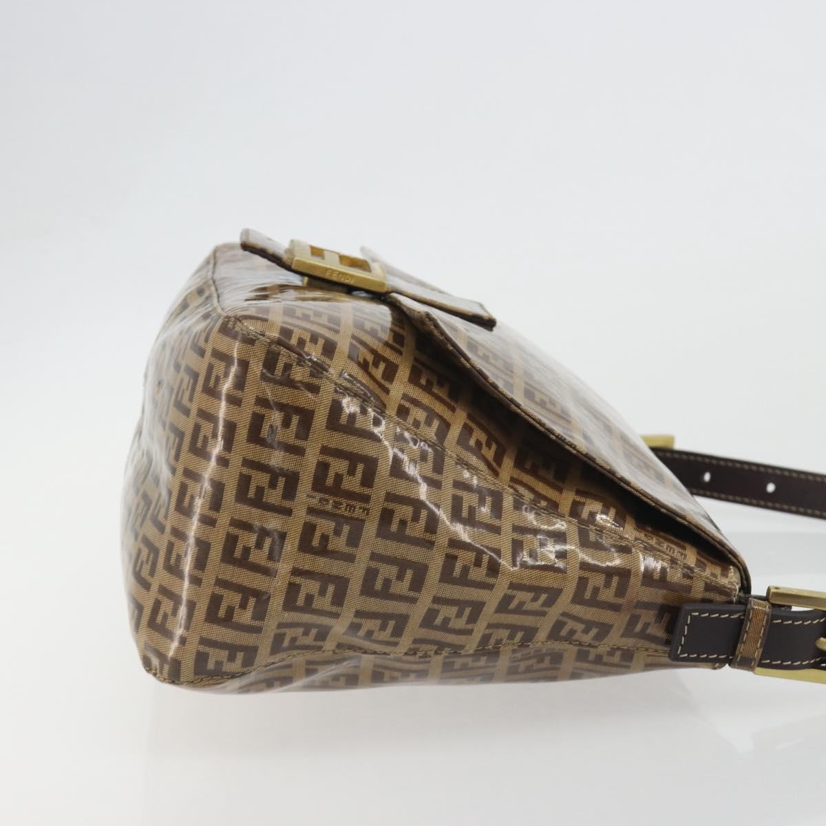 FENDI Zucchino Mamma Baguette Shoulder Bag Patent Beige Gold Tone Auth yk20679A