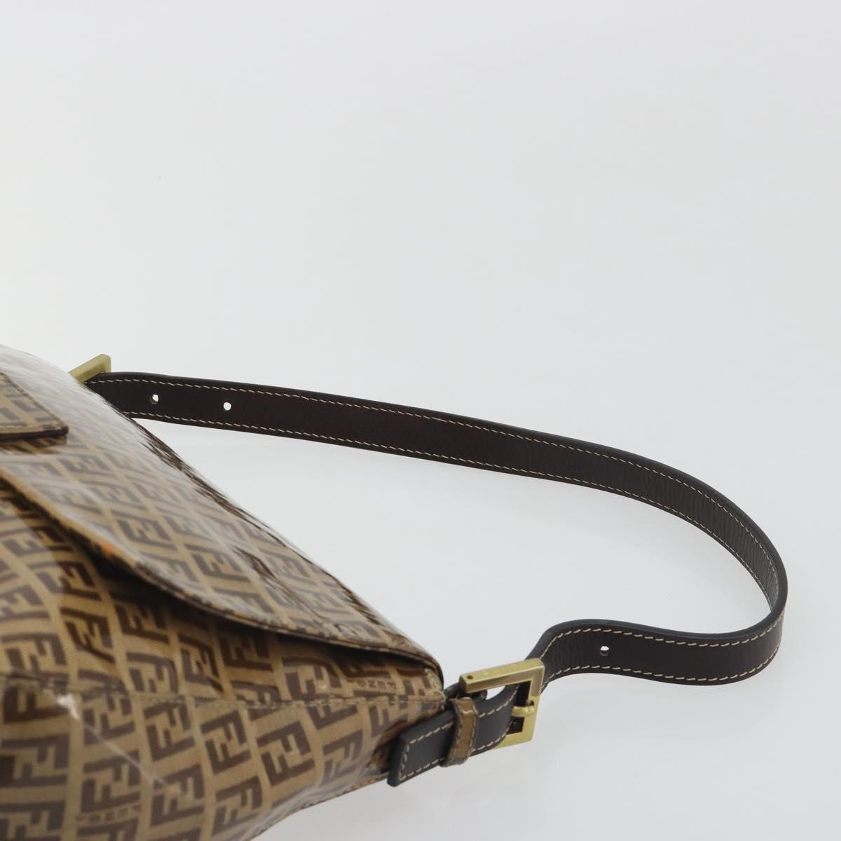 FENDI Zucchino Mamma Baguette Shoulder Bag Patent Beige Gold Tone Auth yk20679A