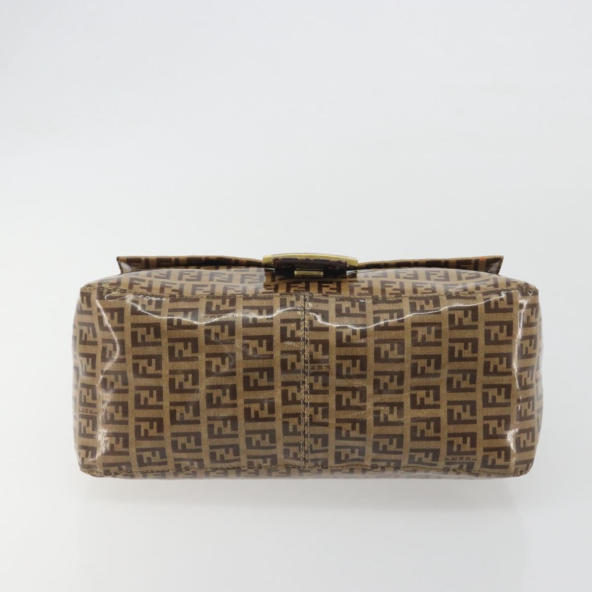 FENDI Zucchino Mamma Baguette Shoulder Bag Patent Beige Gold Tone Auth yk20679A