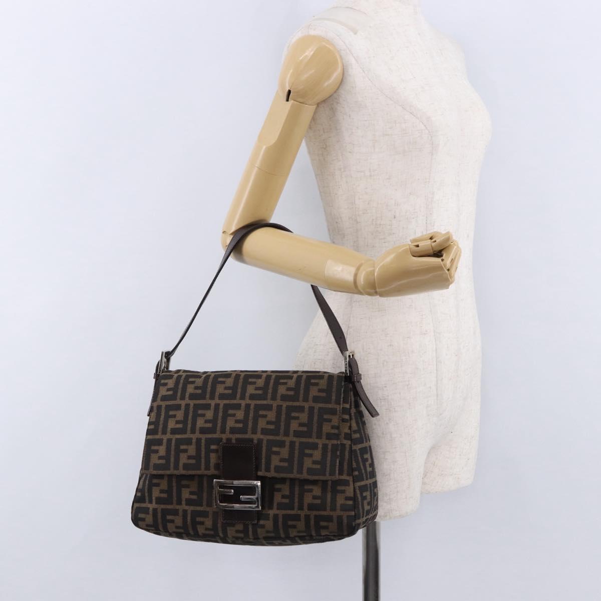 FENDI Zucca Canvas Mamma Baguette Shoulder Bag Brown Silver Auth yk20680SAM