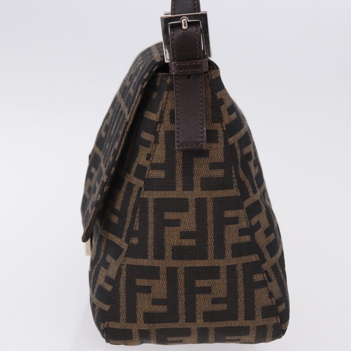 FENDI Zucca Canvas Mamma Baguette Shoulder Bag Brown Silver Auth yk20680SAM