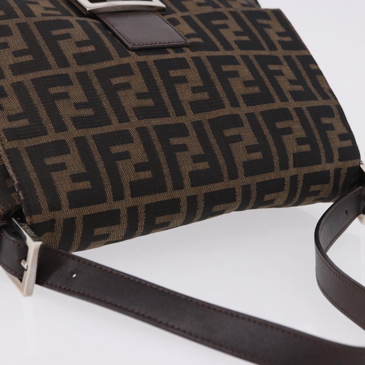 FENDI Zucca Canvas Mamma Baguette Shoulder Bag Brown Silver Auth yk20680SAM