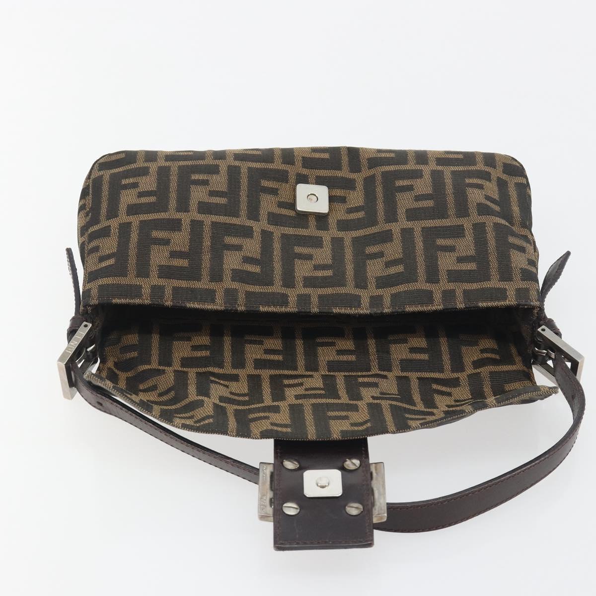 FENDI Zucca Canvas Mamma Baguette Shoulder Bag Brown Silver Auth yk20681SAM