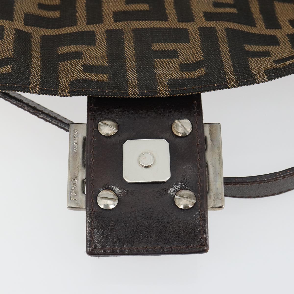 FENDI Zucca Canvas Mamma Baguette Shoulder Bag Brown Silver Auth yk20681SAM