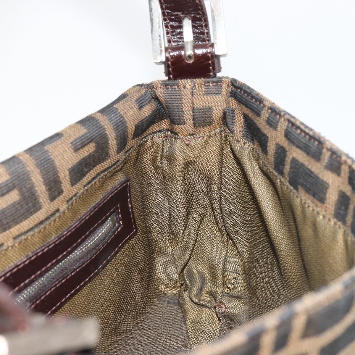 FENDI Zucca Canvas Mamma Baguette Shoulder Bag Brown Silver Auth yk20681SAM