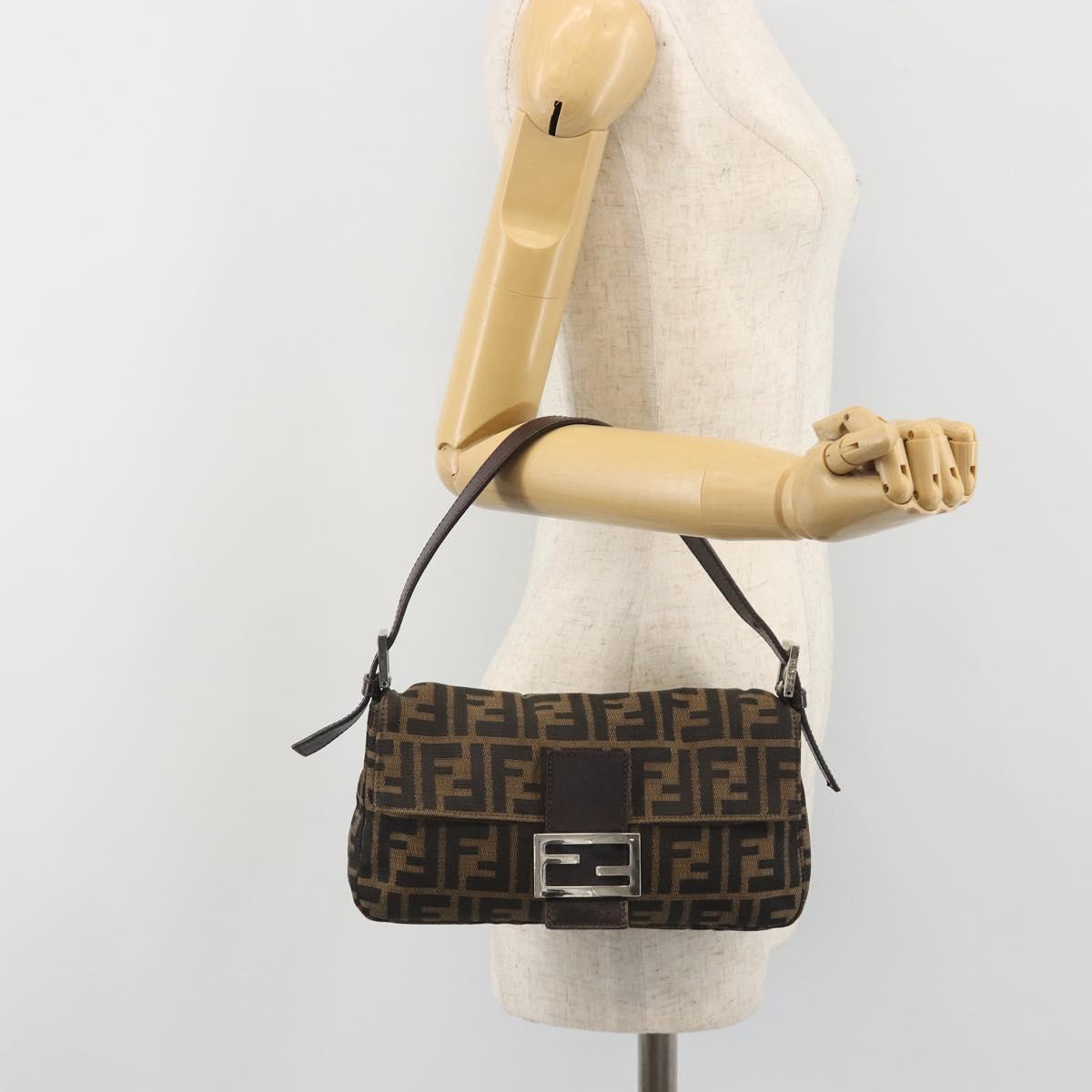 FENDI Zucca Canvas Mamma Baguette Shoulder Bag Brown Silver Auth yk20681SAM