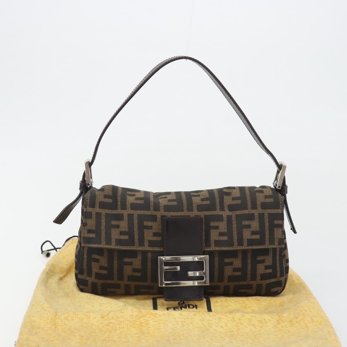 FENDI Zucca Canvas Mamma Baguette Shoulder Bag Brown Silver Auth yk20681SAM
