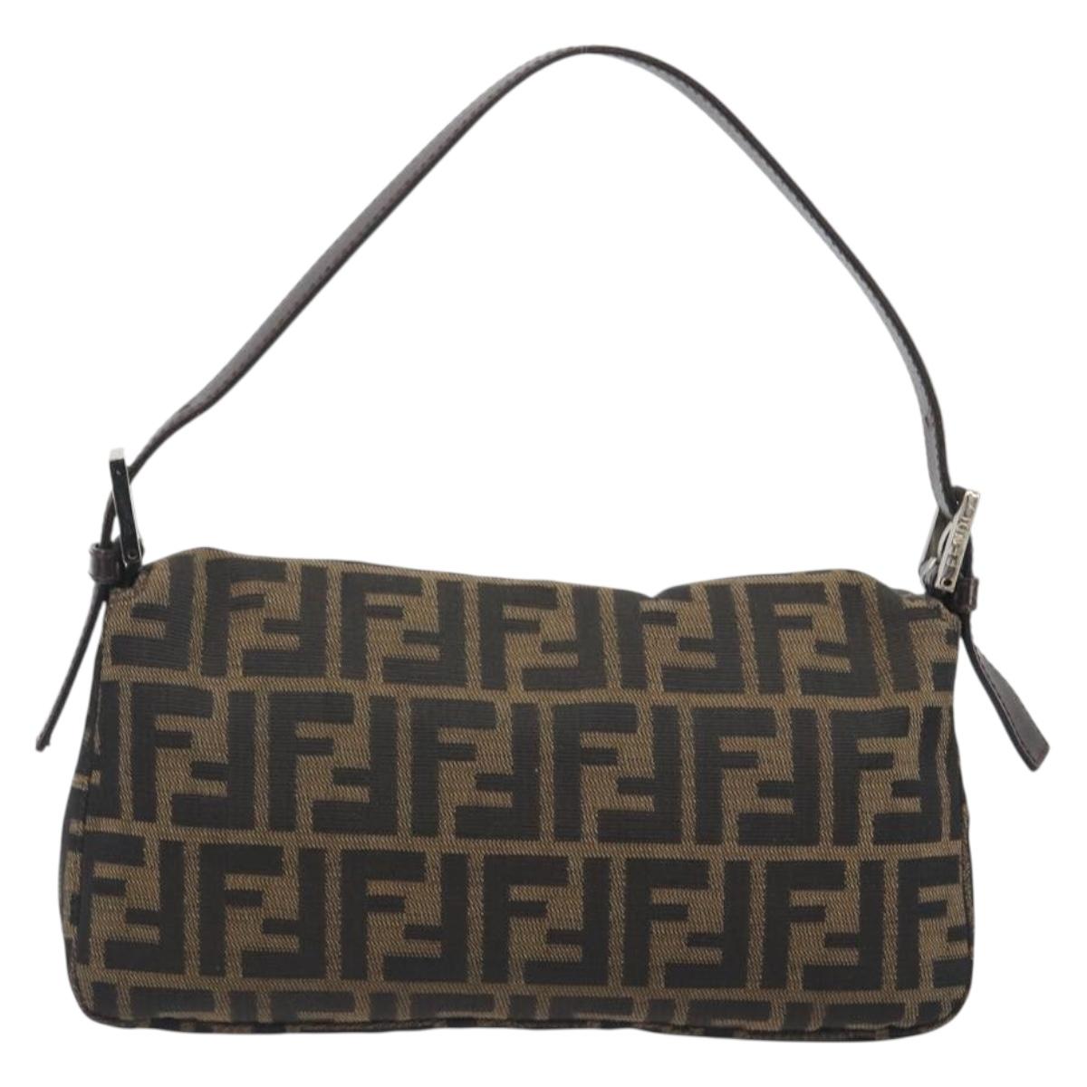 FENDI Zucca Canvas Mamma Baguette Shoulder Bag Brown Silver Auth yk20681SAM