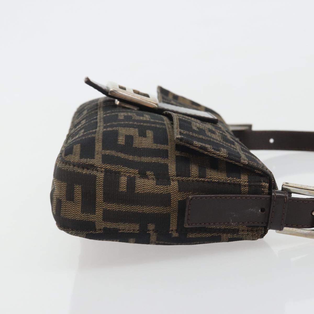 FENDI Zucca Canvas Mamma Baguette Shoulder Bag Brown Silver Auth yk20681SAM