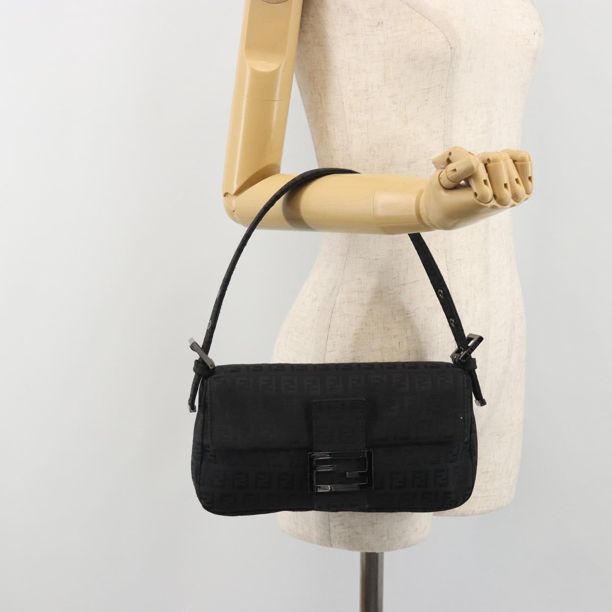 FENDI Zucchino Canvas Mamma Baguette Shoulder Bag Black 8BR000 Auth yk20682SAM