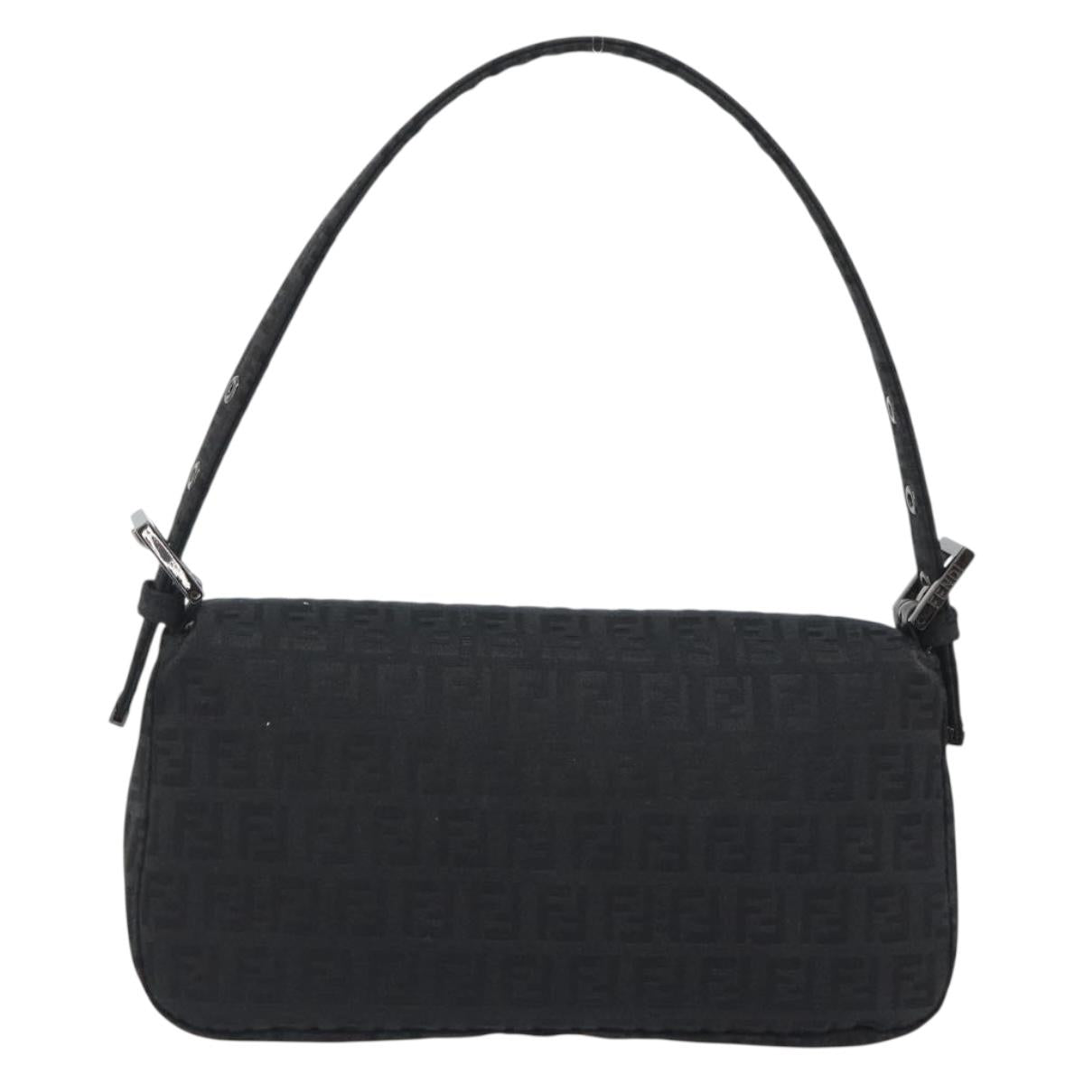 FENDI Zucchino Canvas Mamma Baguette Shoulder Bag Black 8BR000 Auth yk20682SAM