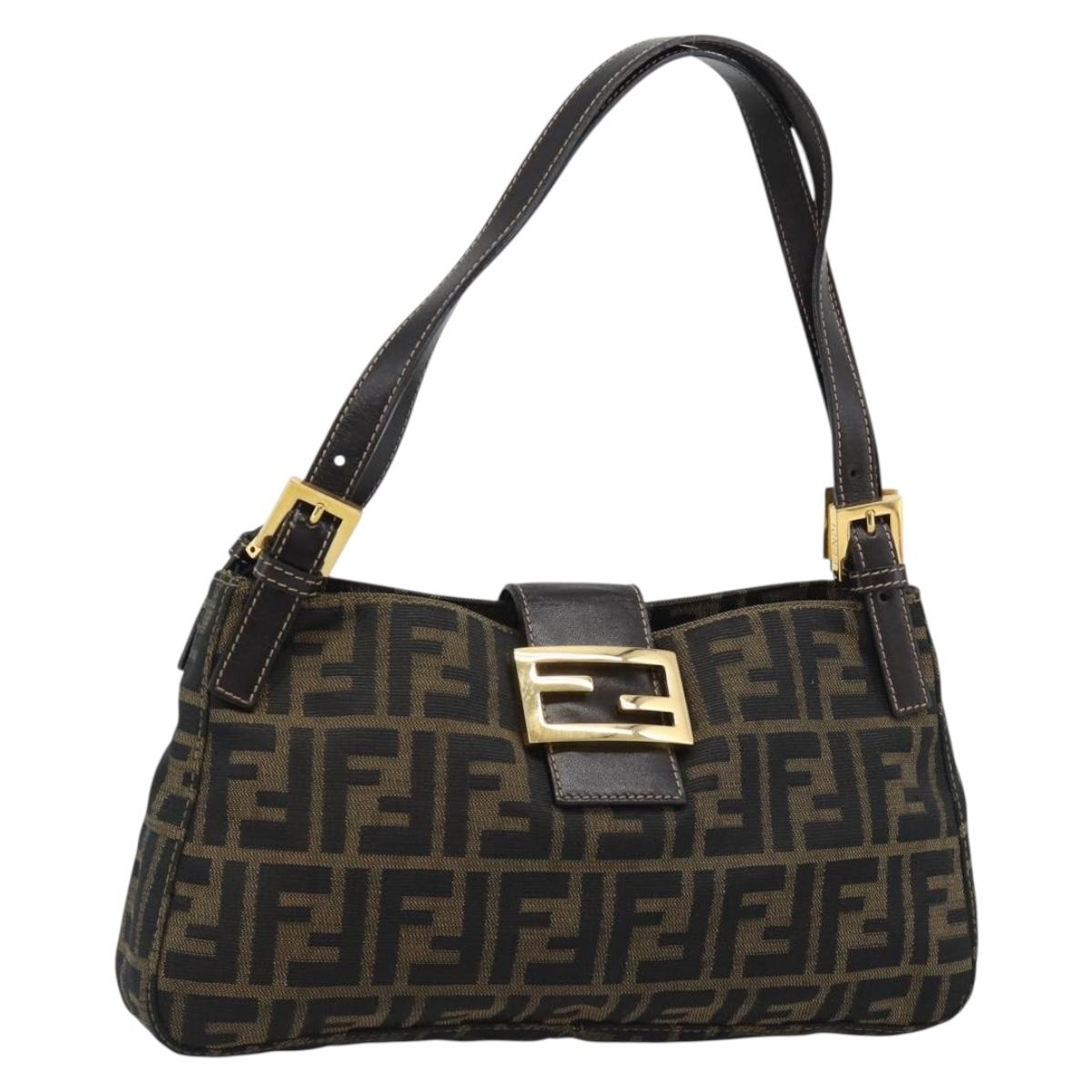 FENDI Zucca Canvas Hand Bag Brown Gold Tone Auth yk20683SAM