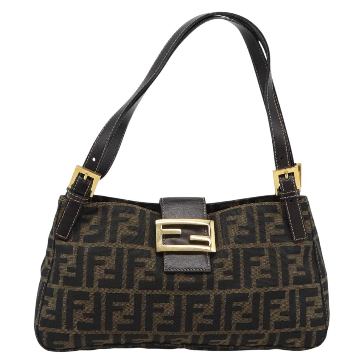 FENDI Zucca Canvas Hand Bag Brown Gold Tone Auth yk20683SAM